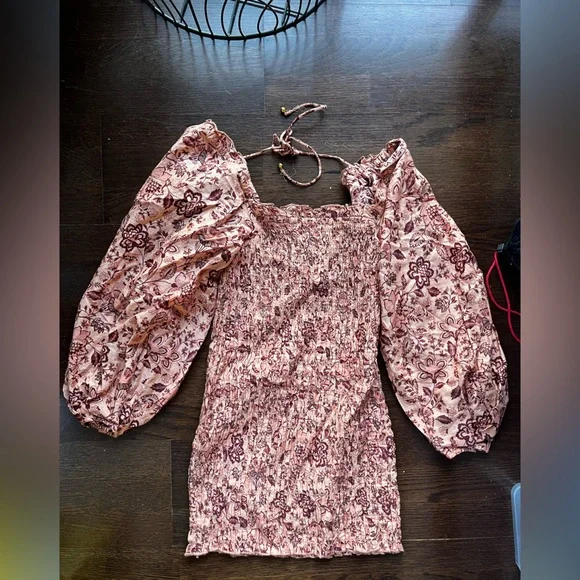 Free People Smock It To Me Apricot Combo Mini Dress XS - Picture 7 of 7